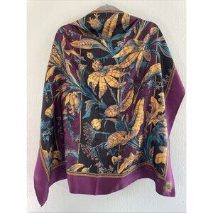 Oscar De La Renta Silk Scarf Tropical Purple Gold Black 31x31